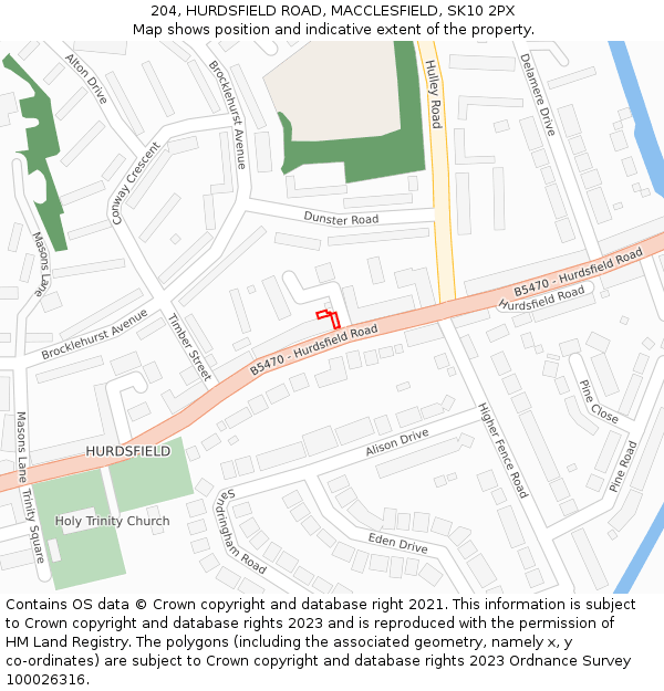 204, HURDSFIELD ROAD, MACCLESFIELD, SK10 2PX: Location map and indicative extent of plot