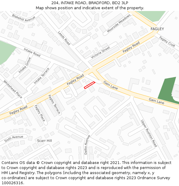 204, INTAKE ROAD, BRADFORD, BD2 3LP: Location map and indicative extent of plot