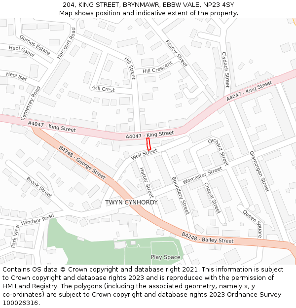 204, KING STREET, BRYNMAWR, EBBW VALE, NP23 4SY: Location map and indicative extent of plot