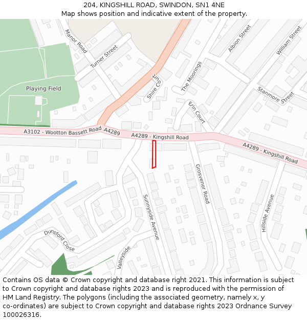 204, KINGSHILL ROAD, SWINDON, SN1 4NE: Location map and indicative extent of plot