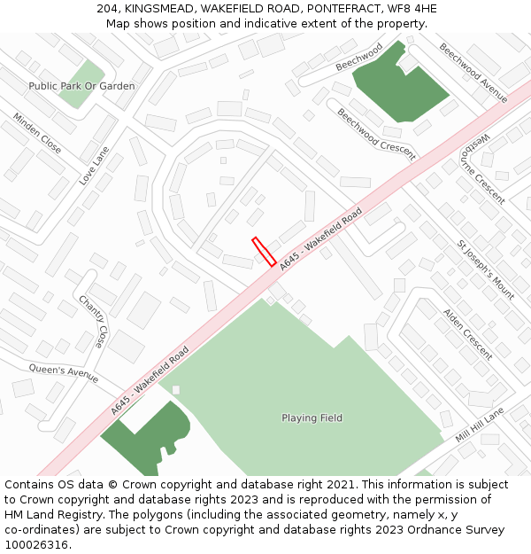 204, KINGSMEAD, WAKEFIELD ROAD, PONTEFRACT, WF8 4HE: Location map and indicative extent of plot