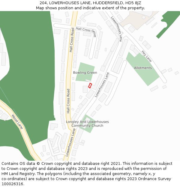 204, LOWERHOUSES LANE, HUDDERSFIELD, HD5 8JZ: Location map and indicative extent of plot