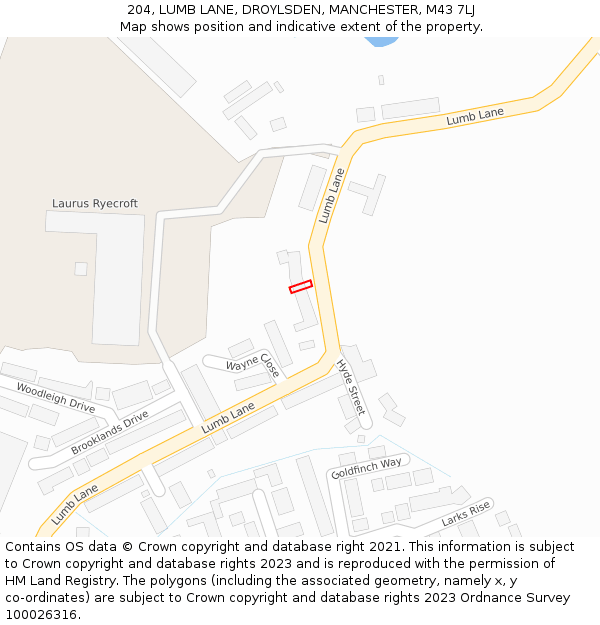 204, LUMB LANE, DROYLSDEN, MANCHESTER, M43 7LJ: Location map and indicative extent of plot