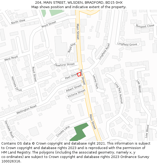 204, MAIN STREET, WILSDEN, BRADFORD, BD15 0HX: Location map and indicative extent of plot