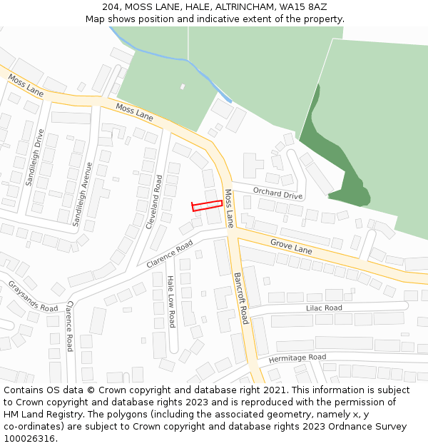 204, MOSS LANE, HALE, ALTRINCHAM, WA15 8AZ: Location map and indicative extent of plot