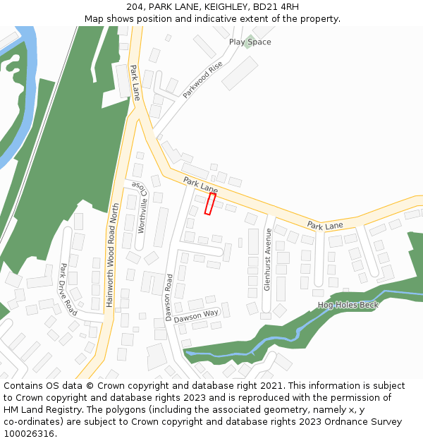204, PARK LANE, KEIGHLEY, BD21 4RH: Location map and indicative extent of plot