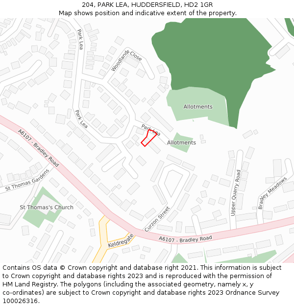 204, PARK LEA, HUDDERSFIELD, HD2 1GR: Location map and indicative extent of plot