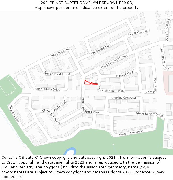 204, PRINCE RUPERT DRIVE, AYLESBURY, HP19 9DJ: Location map and indicative extent of plot