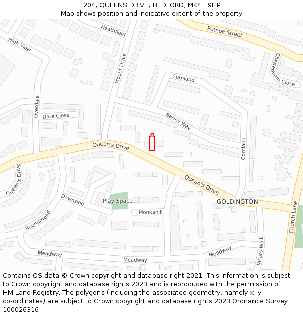 204, QUEENS DRIVE, BEDFORD, MK41 9HP: Location map and indicative extent of plot