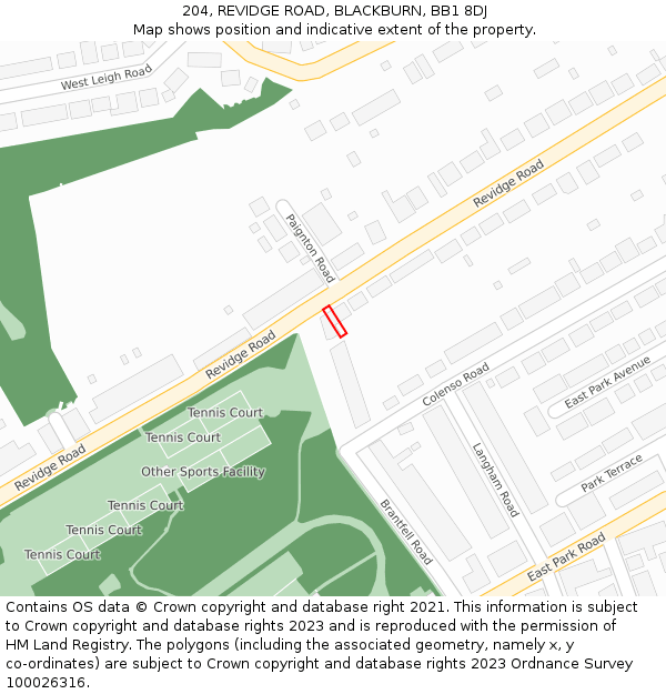 204, REVIDGE ROAD, BLACKBURN, BB1 8DJ: Location map and indicative extent of plot
