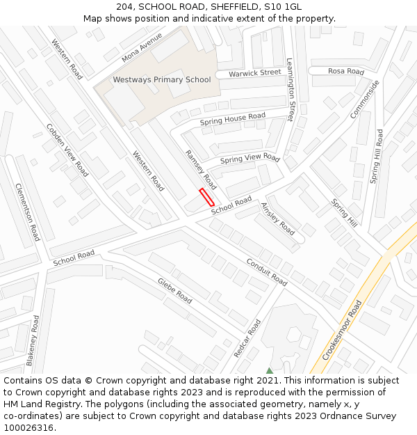 204, SCHOOL ROAD, SHEFFIELD, S10 1GL: Location map and indicative extent of plot