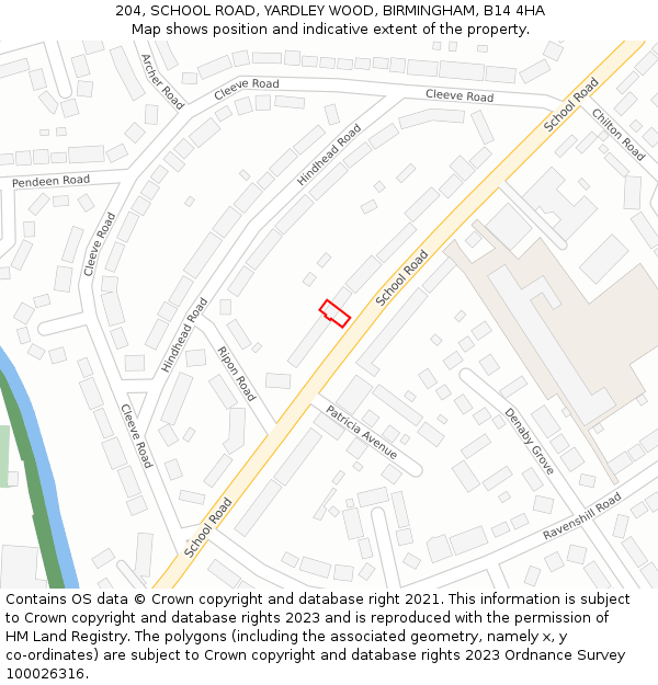204, SCHOOL ROAD, YARDLEY WOOD, BIRMINGHAM, B14 4HA: Location map and indicative extent of plot
