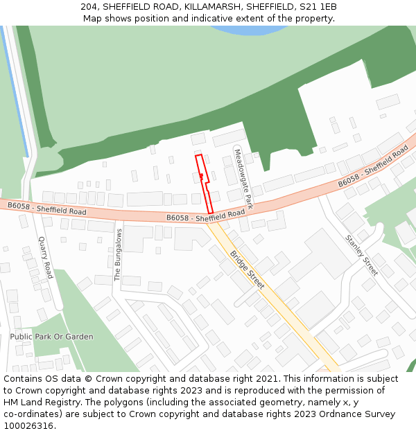 204, SHEFFIELD ROAD, KILLAMARSH, SHEFFIELD, S21 1EB: Location map and indicative extent of plot