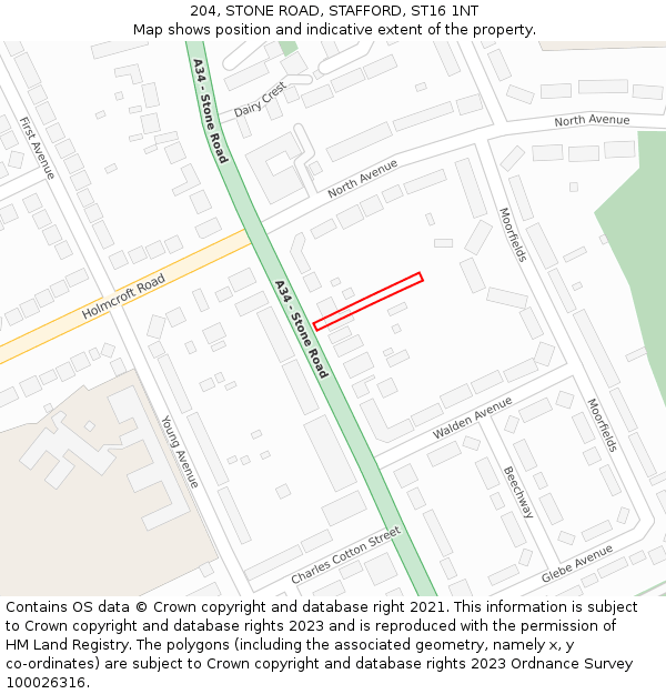 204, STONE ROAD, STAFFORD, ST16 1NT: Location map and indicative extent of plot