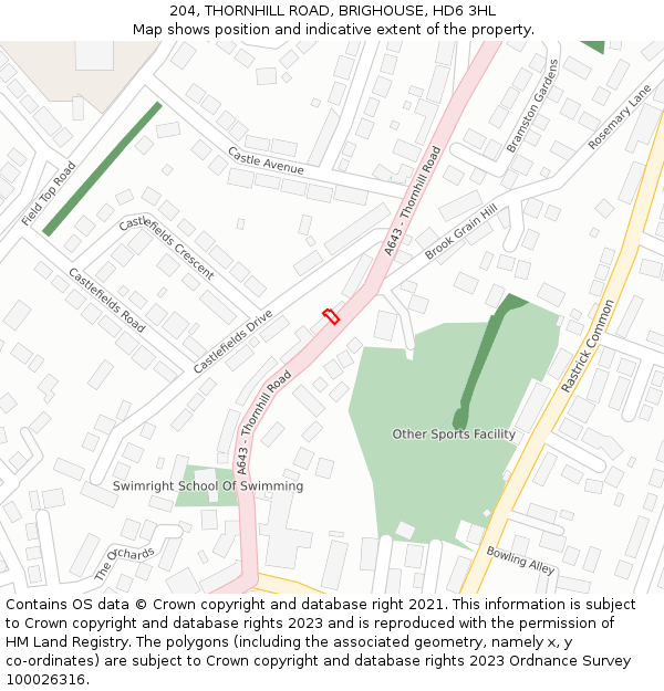204, THORNHILL ROAD, BRIGHOUSE, HD6 3HL: Location map and indicative extent of plot