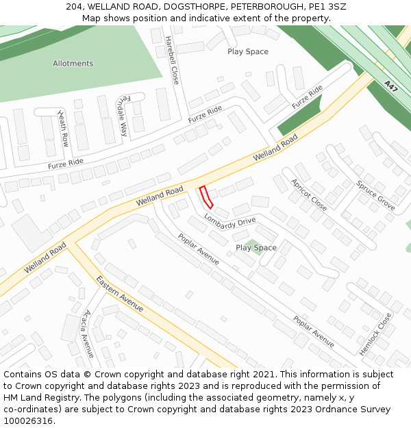 204, WELLAND ROAD, DOGSTHORPE, PETERBOROUGH, PE1 3SZ: Location map and indicative extent of plot