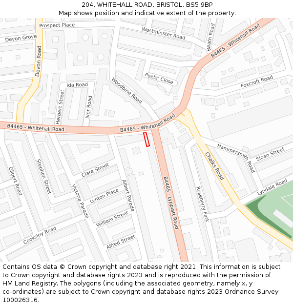 204, WHITEHALL ROAD, BRISTOL, BS5 9BP: Location map and indicative extent of plot
