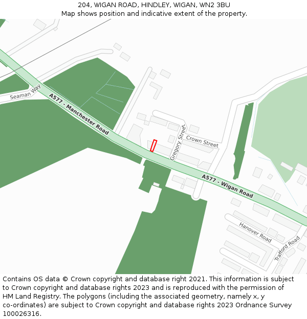 204, WIGAN ROAD, HINDLEY, WIGAN, WN2 3BU: Location map and indicative extent of plot