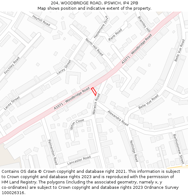 204, WOODBRIDGE ROAD, IPSWICH, IP4 2PB: Location map and indicative extent of plot