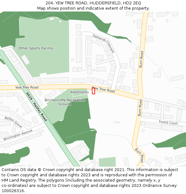 204, YEW TREE ROAD, HUDDERSFIELD, HD2 2EQ: Location map and indicative extent of plot