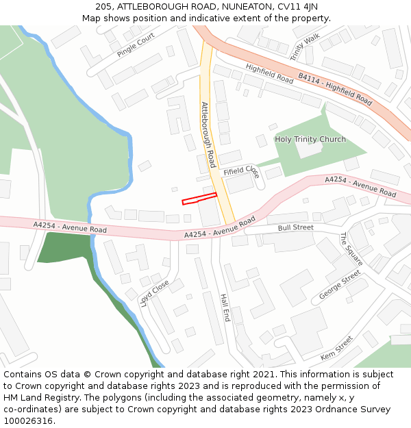 205, ATTLEBOROUGH ROAD, NUNEATON, CV11 4JN: Location map and indicative extent of plot
