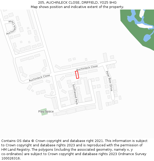 205, AUCHINLECK CLOSE, DRIFFIELD, YO25 9HG: Location map and indicative extent of plot
