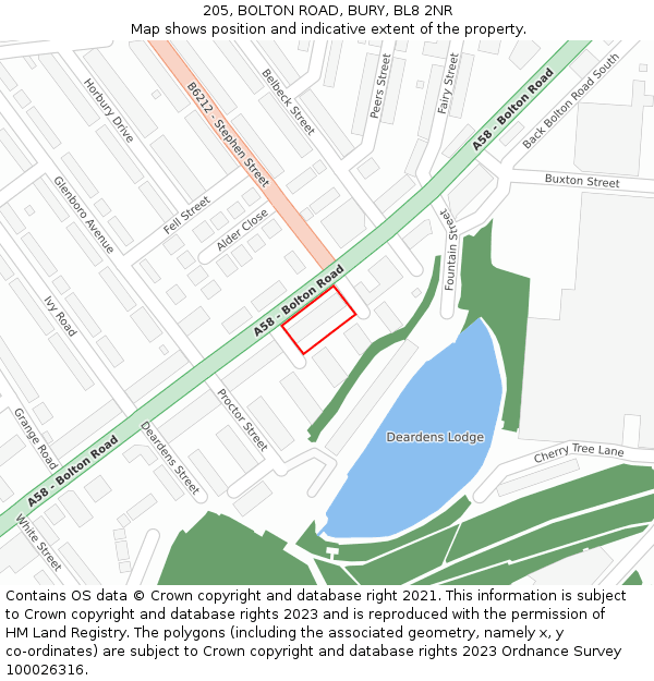 205, BOLTON ROAD, BURY, BL8 2NR: Location map and indicative extent of plot