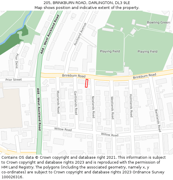 205, BRINKBURN ROAD, DARLINGTON, DL3 9LE: Location map and indicative extent of plot