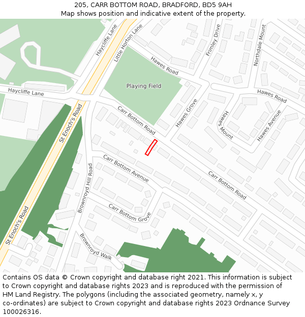 205, CARR BOTTOM ROAD, BRADFORD, BD5 9AH: Location map and indicative extent of plot