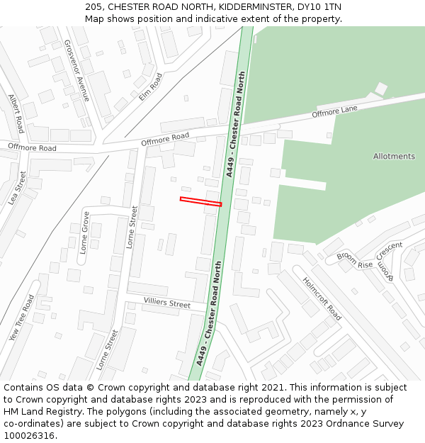 205, CHESTER ROAD NORTH, KIDDERMINSTER, DY10 1TN: Location map and indicative extent of plot