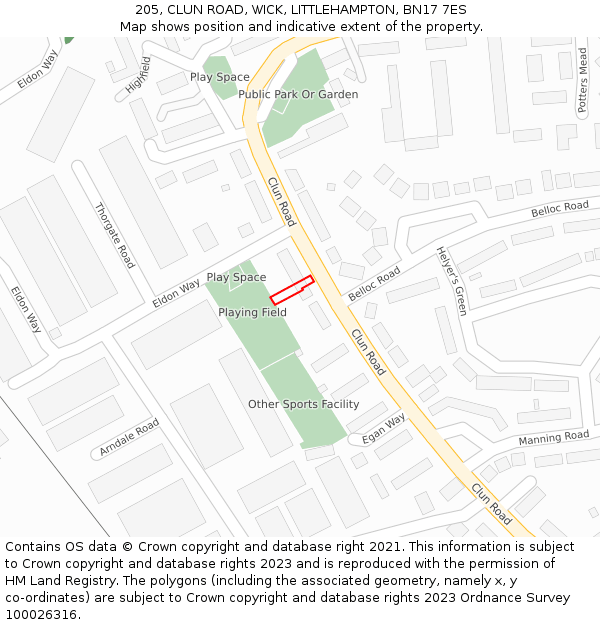 205, CLUN ROAD, WICK, LITTLEHAMPTON, BN17 7ES: Location map and indicative extent of plot