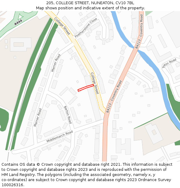 205, COLLEGE STREET, NUNEATON, CV10 7BL: Location map and indicative extent of plot