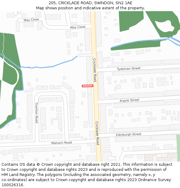 205, CRICKLADE ROAD, SWINDON, SN2 1AE: Location map and indicative extent of plot