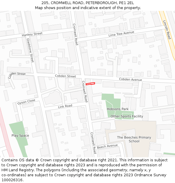 205, CROMWELL ROAD, PETERBOROUGH, PE1 2EL: Location map and indicative extent of plot