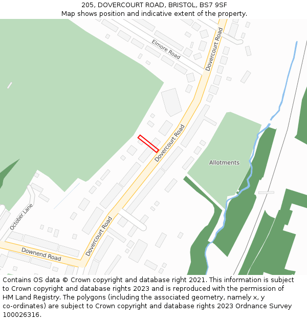 205, DOVERCOURT ROAD, BRISTOL, BS7 9SF: Location map and indicative extent of plot
