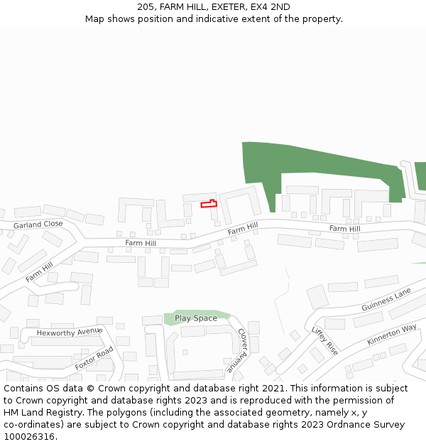 205, FARM HILL, EXETER, EX4 2ND: Location map and indicative extent of plot