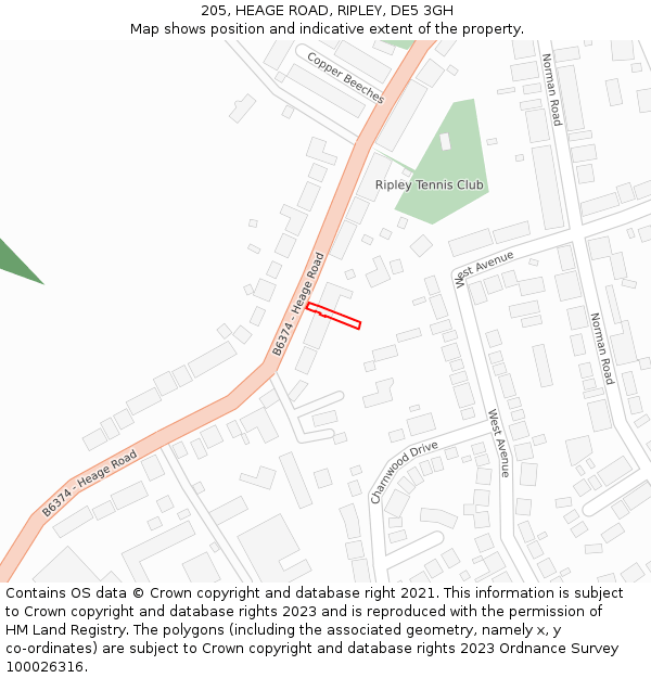 205, HEAGE ROAD, RIPLEY, DE5 3GH: Location map and indicative extent of plot