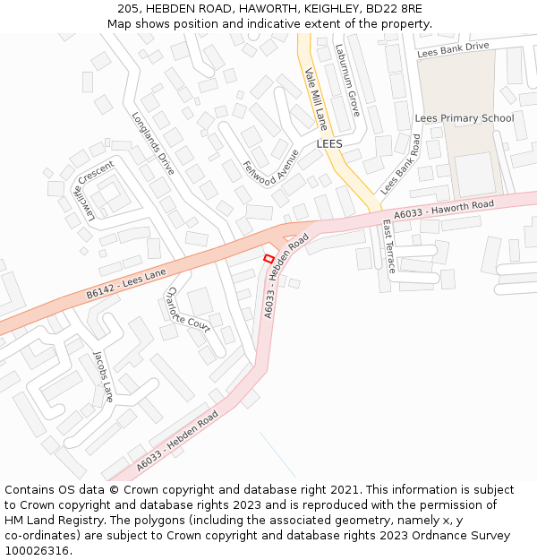 205, HEBDEN ROAD, HAWORTH, KEIGHLEY, BD22 8RE: Location map and indicative extent of plot