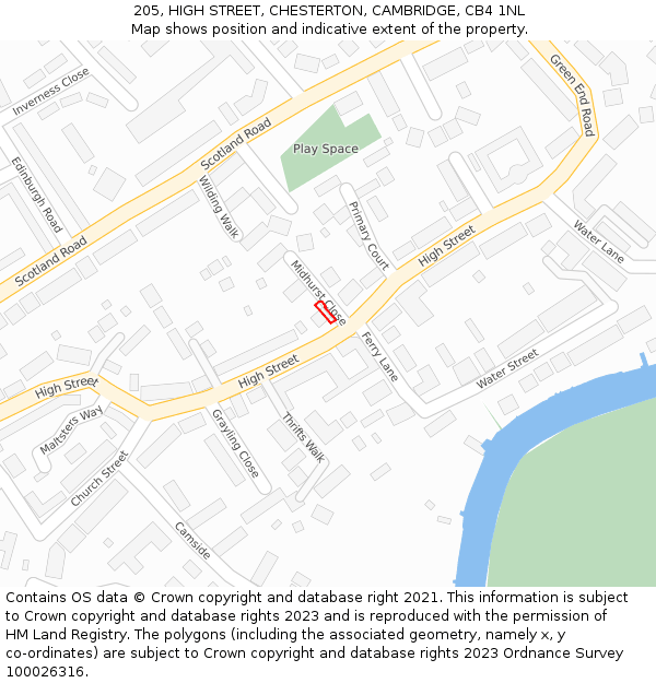 205, HIGH STREET, CHESTERTON, CAMBRIDGE, CB4 1NL: Location map and indicative extent of plot
