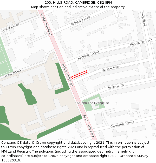 205, HILLS ROAD, CAMBRIDGE, CB2 8RN: Location map and indicative extent of plot
