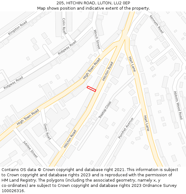205, HITCHIN ROAD, LUTON, LU2 0EP: Location map and indicative extent of plot