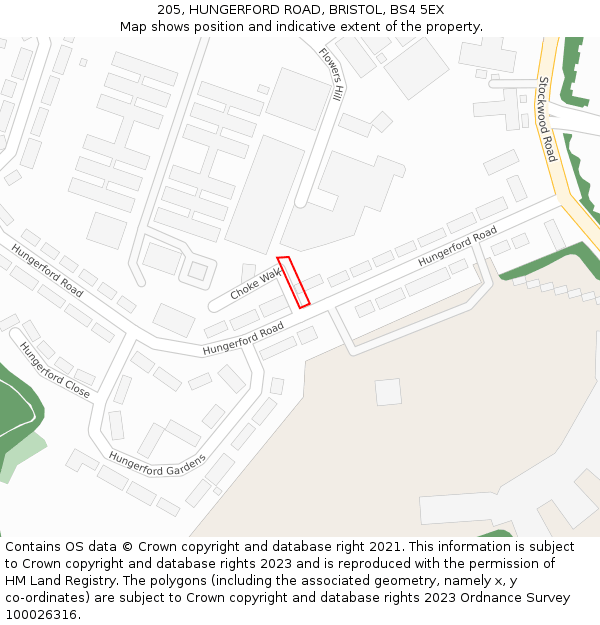 205, HUNGERFORD ROAD, BRISTOL, BS4 5EX: Location map and indicative extent of plot