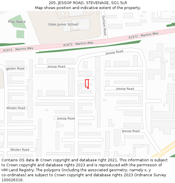 205, JESSOP ROAD, STEVENAGE, SG1 5LR: Location map and indicative extent of plot
