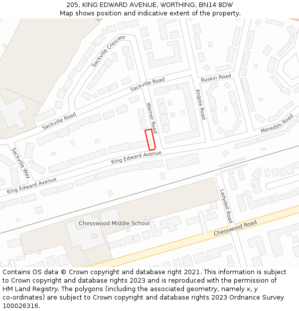 205, KING EDWARD AVENUE, WORTHING, BN14 8DW: Location map and indicative extent of plot