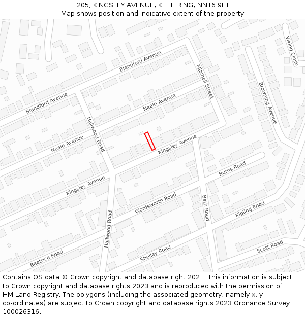 205, KINGSLEY AVENUE, KETTERING, NN16 9ET: Location map and indicative extent of plot