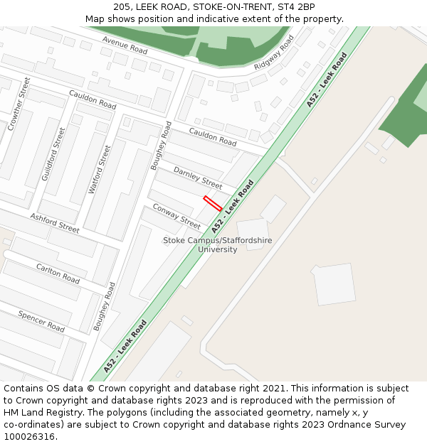 205, LEEK ROAD, STOKE-ON-TRENT, ST4 2BP: Location map and indicative extent of plot