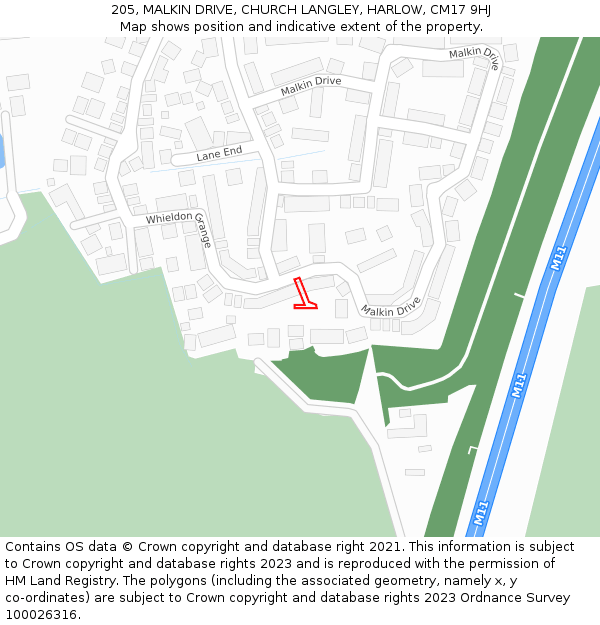 205, MALKIN DRIVE, CHURCH LANGLEY, HARLOW, CM17 9HJ: Location map and indicative extent of plot