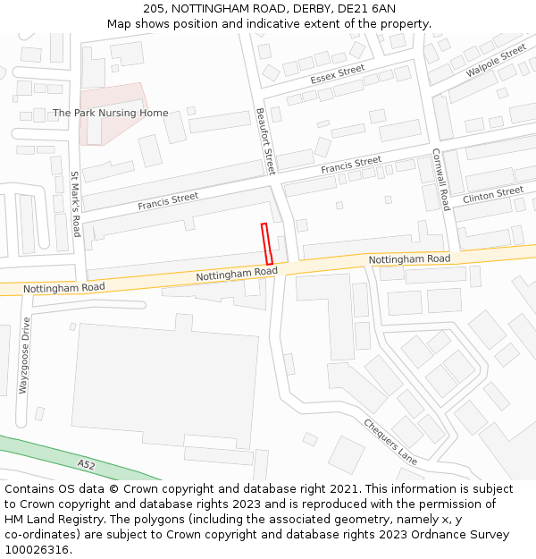 205, NOTTINGHAM ROAD, DERBY, DE21 6AN: Location map and indicative extent of plot