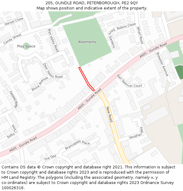 205, OUNDLE ROAD, PETERBOROUGH, PE2 9QY: Location map and indicative extent of plot