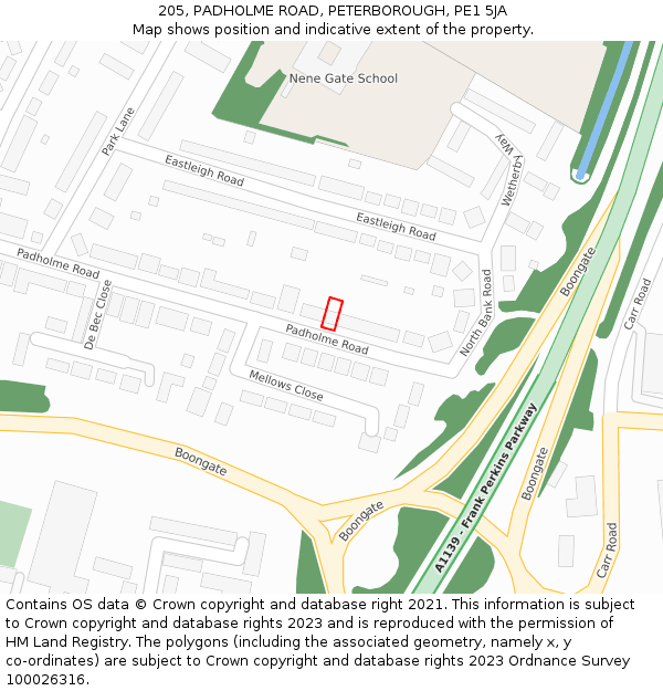 205, PADHOLME ROAD, PETERBOROUGH, PE1 5JA: Location map and indicative extent of plot